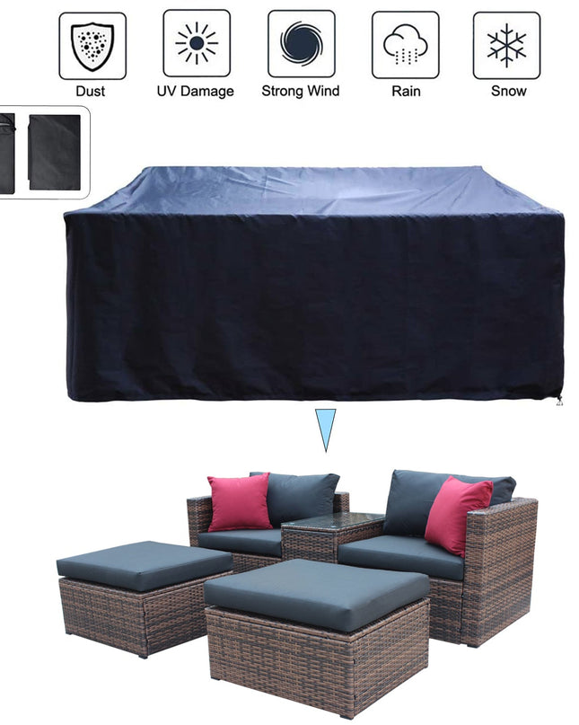 5 Pieces Outdoor Patio Garden Brown Wicker Sectional Conversation Sofa Set