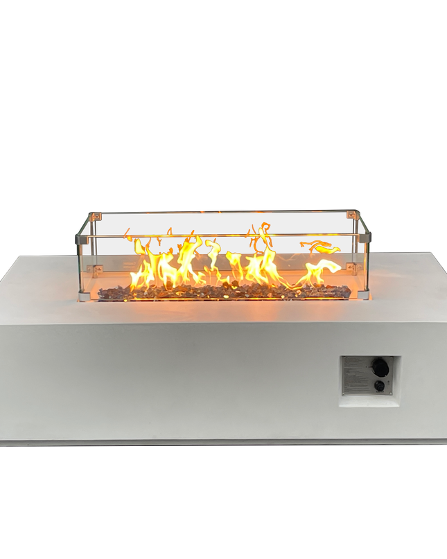 52 Inch Outdoor Concrete Propane gas rectangle Fire Pit table in Antique white color