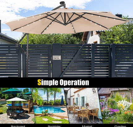 10 Feet Patio Solar Powered Cantilever Umbrella with Tilting System