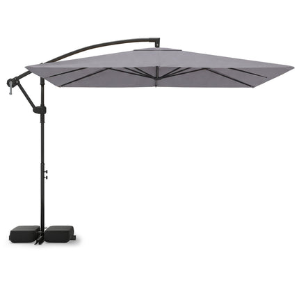 8x8 Square Ft Solar LED Offset Cantilever Patio Umbrella with 360¬∞ Rotation
