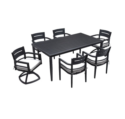 Outdoor Modern Dining Set, Chairs Sunbrella Cushioned And Dining Table With Umbrella Hole