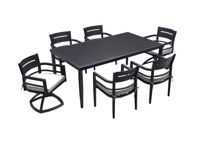 Outdoor Modern Dining Set, Chairs Sunbrella Cushioned And Dining Table With Umbrella Hole