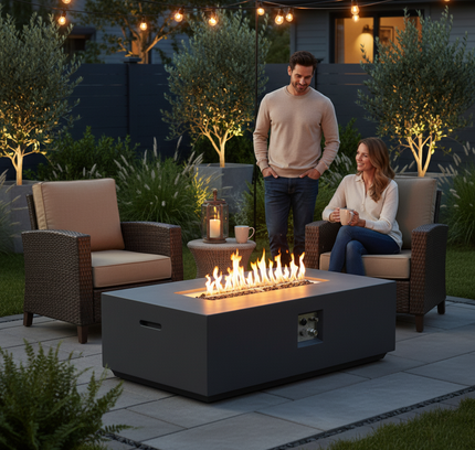 Volon Modern Rectangular Fire Pit Table in Light Gray