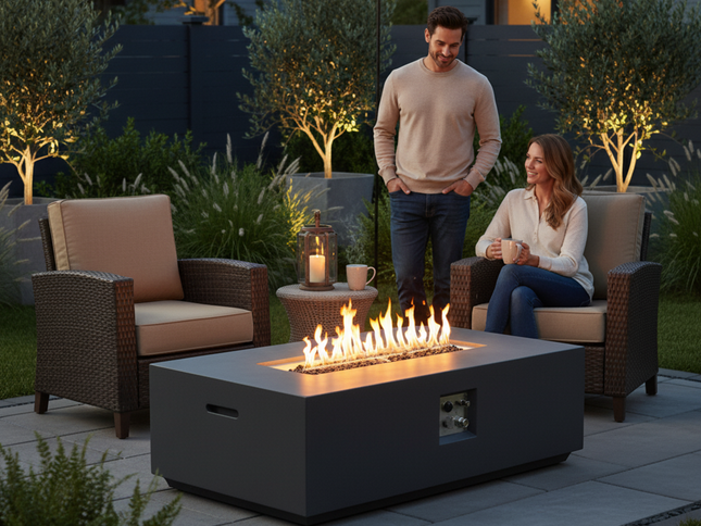Volon Modern Rectangular Fire Pit Table in Light Gray