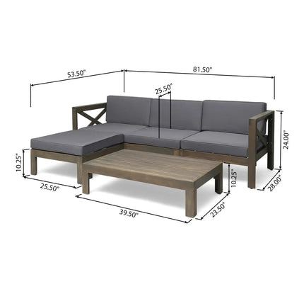 Alcove L-Shape Acacia Wood Outdoor Sofa Set with Ottoman & Coffee Table