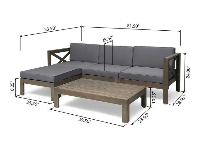 Alcove L-Shape Acacia Wood Outdoor Sofa Set with Ottoman & Coffee Table