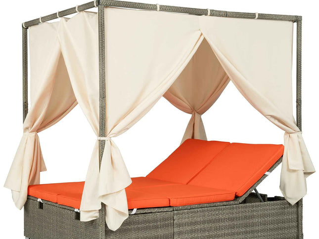 Adjustable Outdoor Double Sun Lounger with Privacy Curtain, High Comfort