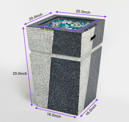 20" Square Concrete Propane Fire Pit Table, 50,000 BTU