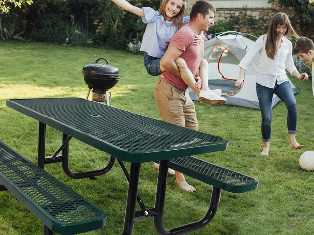 Outdoor Steel Picnic Rectangular Table With Umbrella Pole