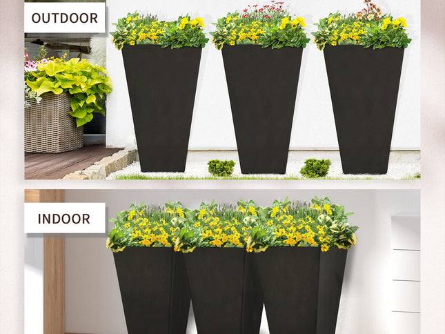 Outsunny - Outdoor Planters (Set of 3) Large Taper Planters With Drainage Holes And Plug, Faux Wood Plastic Flower Pots For Outdoor, Indoor, Garden, Patio