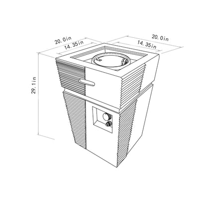 20" Square Concrete Propane Fire Pit Table, 50,000 BTU