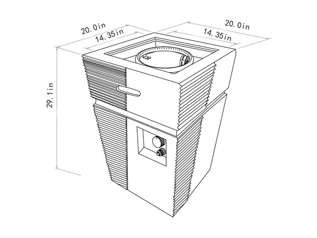 20" Square Concrete Propane Fire Pit Table, 50,000 BTU