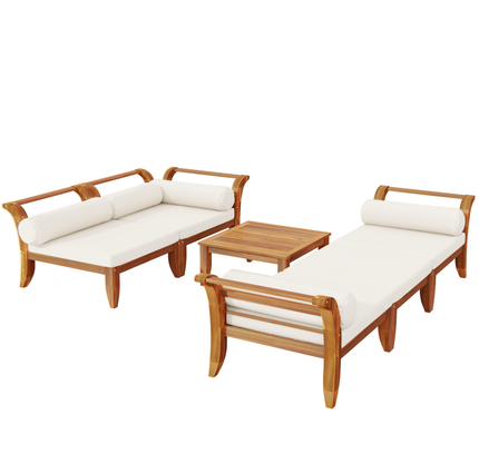 6-Piece Acacia Wood Outdoor Modular Sectional with Daybed Configuration & Tea Table