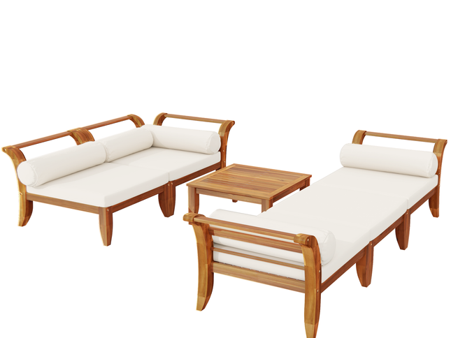 6-Piece Acacia Wood Outdoor Modular Sectional with Daybed Configuration & Tea Table