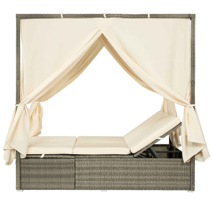 Adjustable Outdoor Sun Lounger with Privacy Curtain, High Comfort