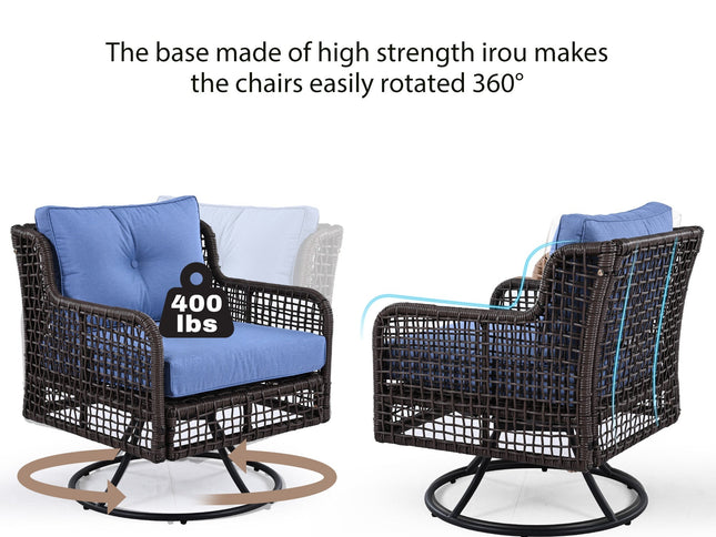 GO 4-Piece Outdoor PE Rattan Patio Set with 360° Swivel Chairs & Wood Coffee Table