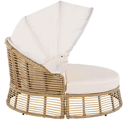 Outdoor Patio Rattan Round Daybed with Retractable Canopy, Wicker