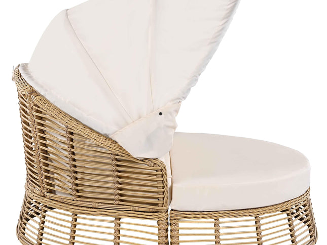 Outdoor Patio Rattan Round Daybed with Retractable Canopy, Wicker