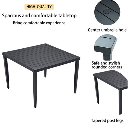 Outdoor Modern Dining Set, Chairs Sunbrella Cushioned And Dining Table With Umbrella Hole