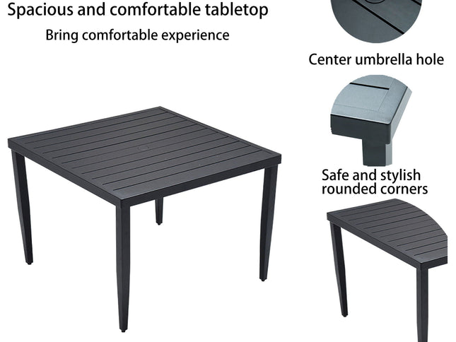 Outdoor Modern Dining Set, Chairs Sunbrella Cushioned And Dining Table With Umbrella Hole