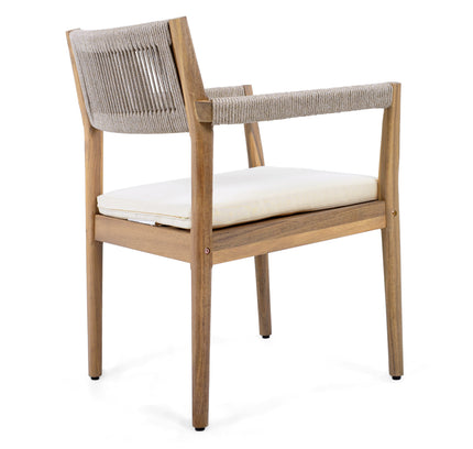 5-Piece Acacia Wood Outdoor Dining Set with Rope Braided Chairs & Round Table — Teak
