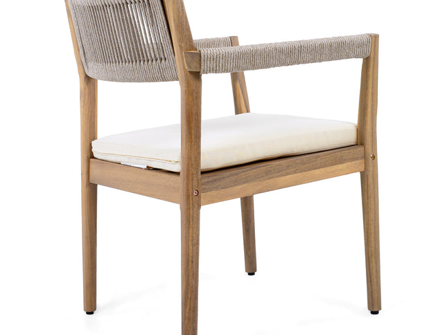 5-Piece Acacia Wood Outdoor Dining Set with Rope Braided Chairs & Round Table — Teak