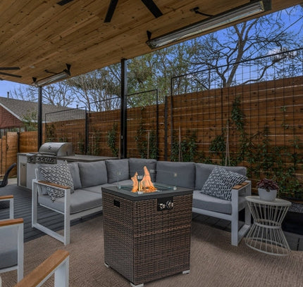 FlameHaven™ – Wicker Propane Fire Pit Column with Glass Wind Guard US