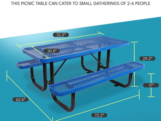 Outdoor Steel Picnic Rectangular Table With Umbrella Pole
