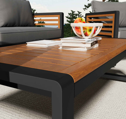 4-Piece Outdoor Conversation Set, Metal Frame & Acacia Wood Table, Seats 5