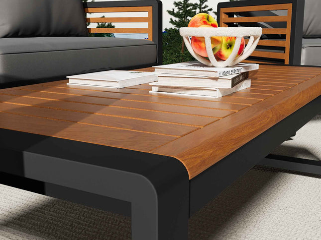 4-Piece Outdoor Conversation Set, Metal Frame & Acacia Wood Table, Seats 5