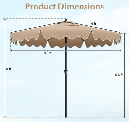 9 Feet Patio Umbrella with Crank Handle and Push Button Tilt