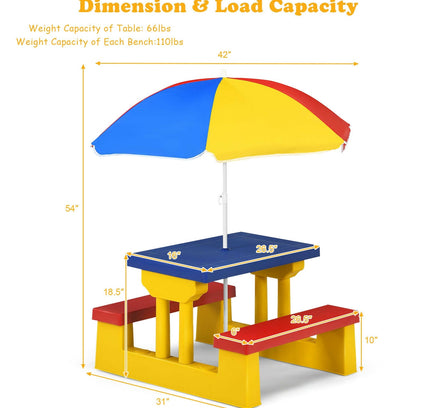 Kids Picnic Folding Table and Bench with Umbrella