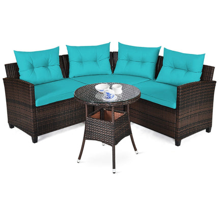 4-Piece Outdoor Cushioned Rattan Patio Furniture Set — Turquoise