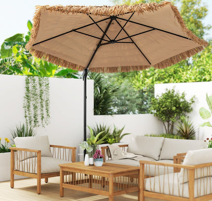 9.5 Ft Cantilever Tiki Patio Umbrella Hawaiian Style Offset Hanging