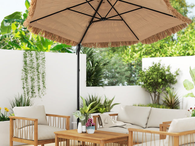 9.5 Ft Cantilever Tiki Patio Umbrella Hawaiian Style Offset Hanging