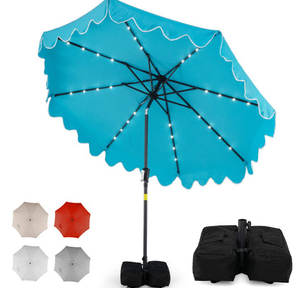 9 Ft Patio Umbrella with Solar LED Lights and Weighted Base