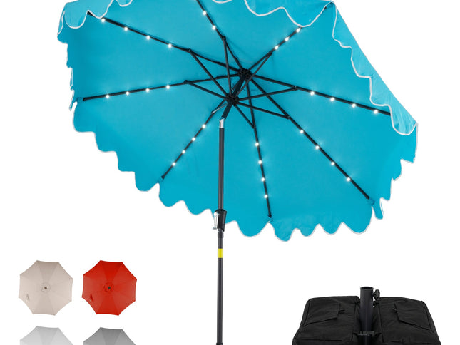9 Ft Patio Umbrella with Solar LED Lights and Weighted Base