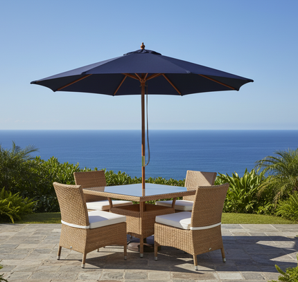 9 Ft Patio Umbrella Market Umbrella with 8 Sturdy Bamboo Ribs