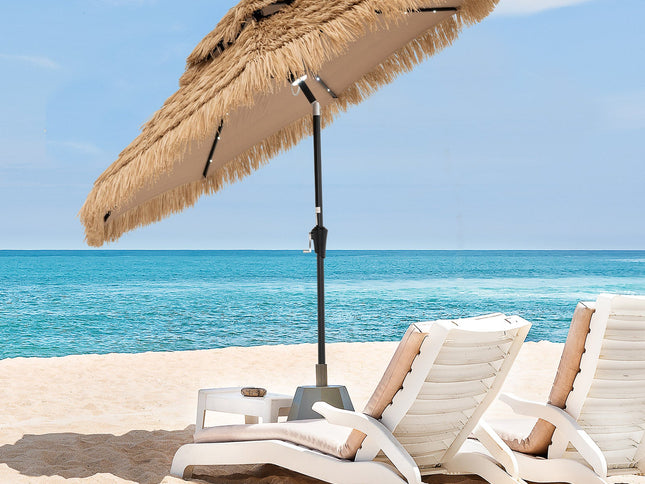 9 Ft Solar Powered Thatched Tiki Patio Umbrella with Led Lights.