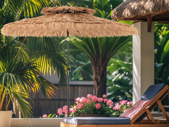 9 Ft Thatched Tiki Umbrella with 8 Ribs