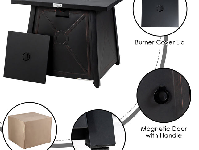 9-Piece Rattan Patio Set with 30" Gas Fire Pit Table & Covers, Navy