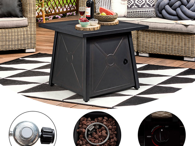 9-Piece Rattan Patio Set with 30" Gas Fire Pit Table & Covers, Navy