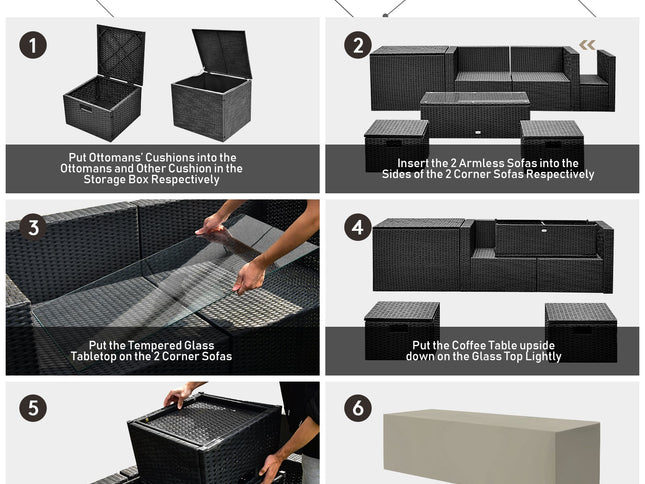 9-Piece Rattan Patio Set with 30" Gas Fire Pit Table & Covers, Red