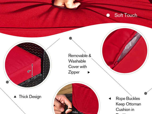 9-Piece Rattan Patio Set with 30" Gas Fire Pit Table & Covers, Red