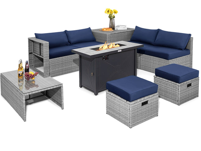 9 Pieces Patio Furniture Set with 42 Inches 60000 BTU Fire Pit