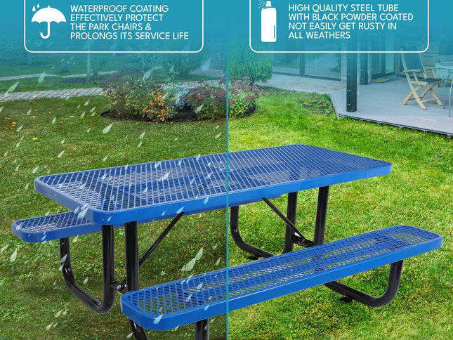 Outdoor Steel Picnic Rectangular Table With Umbrella Pole