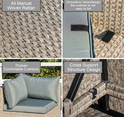 7-Piece Patio Furniture Set, All-Weather Boho Outdoor Conversation Set Sectional Sofa with Water Resistant Grey Thick Cushions