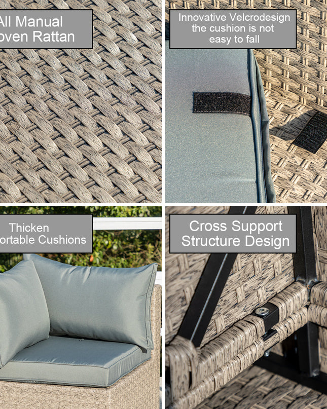 7-Piece Patio Furniture Set, All-Weather Boho Outdoor Conversation Set Sectional Sofa with Water Resistant Grey Thick Cushions