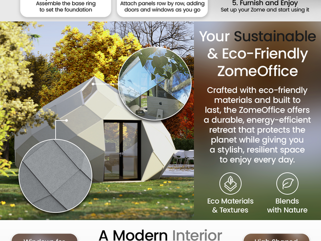 Patio Elegance Zomes Office — 170 Sq Ft Outdoor Office Pod