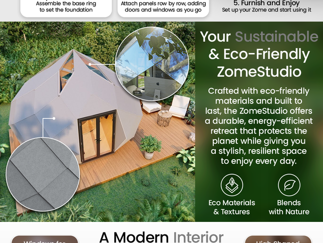 Patio Elegance Zomes Pod – 120 sq ft Eco-Friendly Outdoor Office Pod